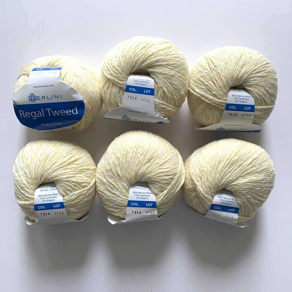 Lot 6 Berlini Regal Tweed Wool Angora Cashmere Yarn Yellow (164 yds each)